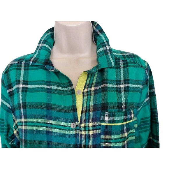 Colsie PJ Flannel Night Shirt Short Set Sz XS Long Sleeve Green Plaid NEW - Picture 5 of 8